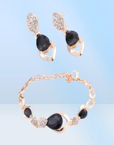 Gouden kleur sieraden zwarte kubieke zirkonia kristallen sieraden sets voor dames oorbelsspendantnecklaceringbracelet8381598