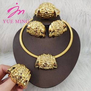 Goudkleurige Sieradensets Voor Vrouwen Oorbel Ketting Dubai Nigeria Koperen Armband Ringen Bruids Bruiloft Geschenken Dagelijks Dragen 240103