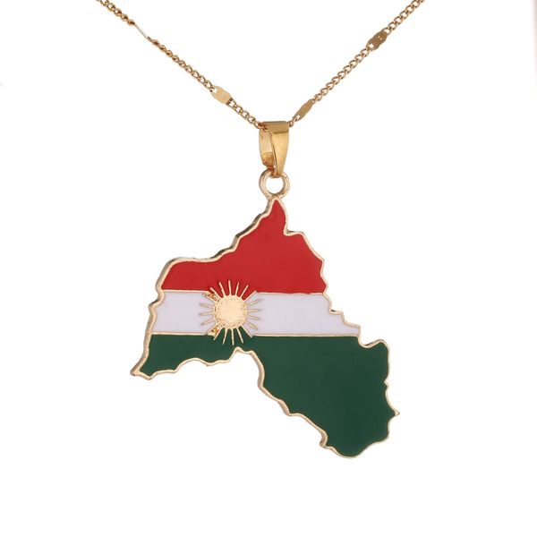 Or Couleur Kurdistan Carte Pendentif Collier Drapeau Région Carte À La Mode Kurde Grande Chaîne Bijoux