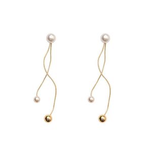 Gouden Kleur Lange Tassel Earings Mode-sieraden 2021 Pendientes Mujer, Gesimuleerde Pearl Dangle Oorbellen voor Dames Accessoires Kroonluchter