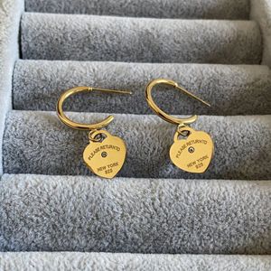 Goud Kleur Luxe Designer Vrouwen Mode Stud Rvs Hart Hangers Minnaar Geschenken Hoogglans Verlovingsoorbellen Groothandel