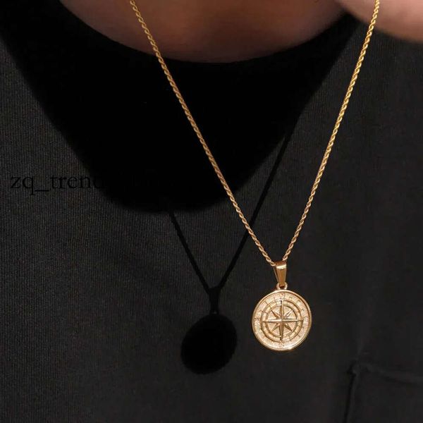 Collares de brújula para hombre de color dorado, medalla de anclaje de estrella de Vintage Viking North, colgante de oro amarillo de 14k para un novio de padre masculino regalo 435