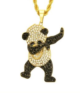 Couleur or strass luxe Hip Hop danse drôle Animal Panda pendentif glacé Rock Hip Hop colliers pour hommes bijoux cadeaux2987404