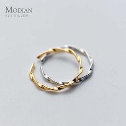 Gouden kleur rimpel slanke ring voor vrouwen 925 Sterling zilver geometrische lijn vinger mode fijne sieraden 210707