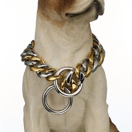 Collier pour grand chien en acier inoxydable, couleur or, chaîne de sécurité, bordure cubaine, fournitures entières 12-32 Chokers331T