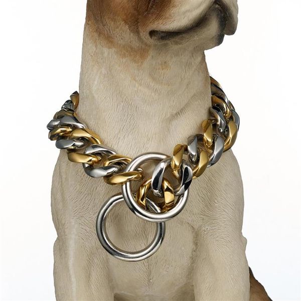 Collar de cadena de seguridad para perros grandes de acero inoxidable de Color dorado, suministros para Cuba, Gargantillas enteras 12-32 1839