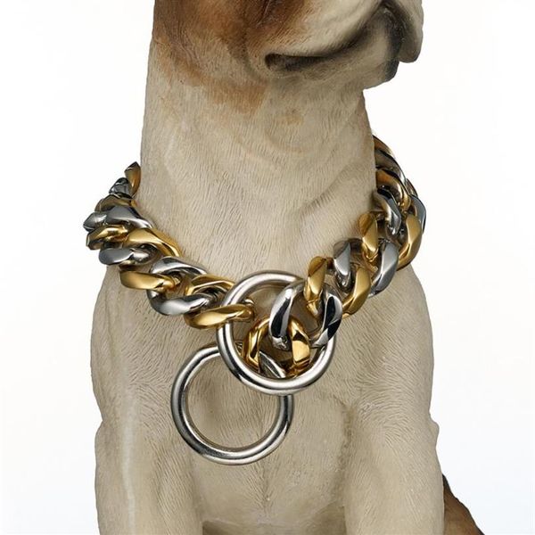 Collar de cadena de seguridad para perros grandes de acero inoxidable de color dorado, suministros para Cuba, gargantillas enteras de 12-32236U