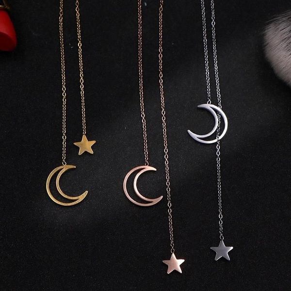 Couleur or Titane Acier Étoile Lune Colliers Pendentifs Déclaration De Mode Collier Femmes Argent Neclace Colar Bijoux Chains308f