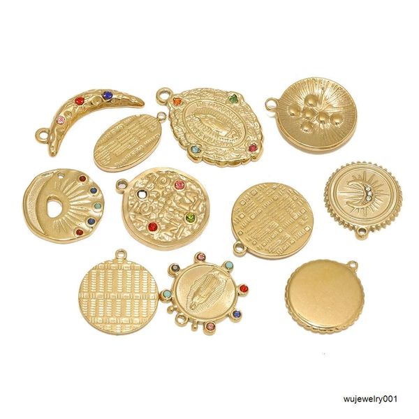 Breloques vierge marie couleur or, pendentif lune en Zircon, connecteurs de collier pour femmes, accessoires de bijouterie, fournitures de fabrication