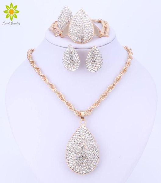 Gold Color Water Drop Pendant Bijoux Crystal Fashion Dubaï Costume GRAND BIJOUR SET NIGERIAN MOIDE AFRICALES Perles de bijoux 46544550717