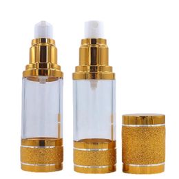 Pompfles goud cosmetische luchtloze fles vacuüm pomp UV 15 ml 30 ml draagbare lege serumlotion emulsie pakking container spray navulbare flessen