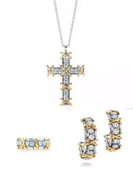 Ensemble de bijoux de créateurs en or 16 diamants set pour les femmes de mode Boucles d'oreilles Boucles de bracelet Collier de mariage de la Saint-Valentin