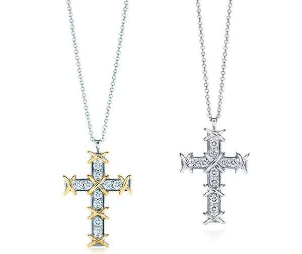 croix d'or rempli en gros bijoux faits à la main chaîne lien pendentif collier designer pour femmes hommes ensemble couple mode fête de mariage Thanksgiving Day Valentine fille