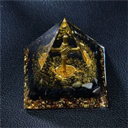 Gold Cross Orgone Pyramid DIY Energie Obsidian Base Magic Orgonite Gift Healing Meditation Hand Made Home Decoration Collection