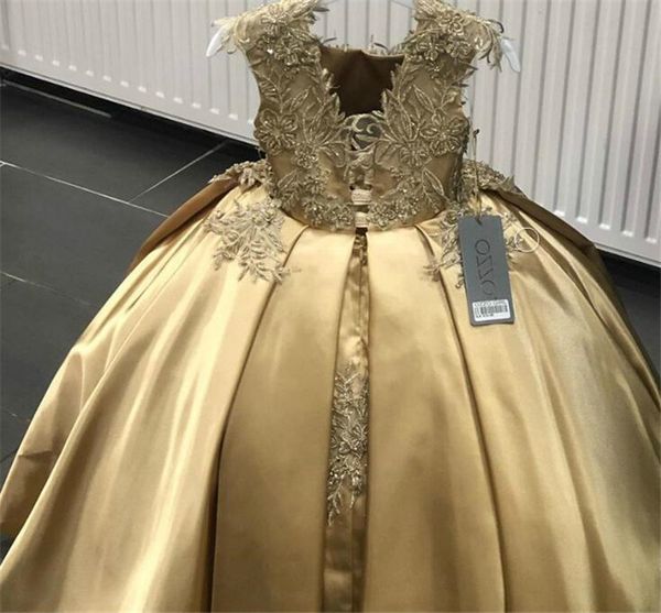 Vestido de flores de cristal dorado para niñas, vestidos de desfile, vestido de baile con cuentas, ropa infantil para niños pequeños, vestidos de cumpleaños 225u 2021