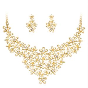 Gold Crystal Rhinestone Bridal Jewelry Sets for Women Bride Choker Necklace Earrings Wedding Jewelry Set Fashion