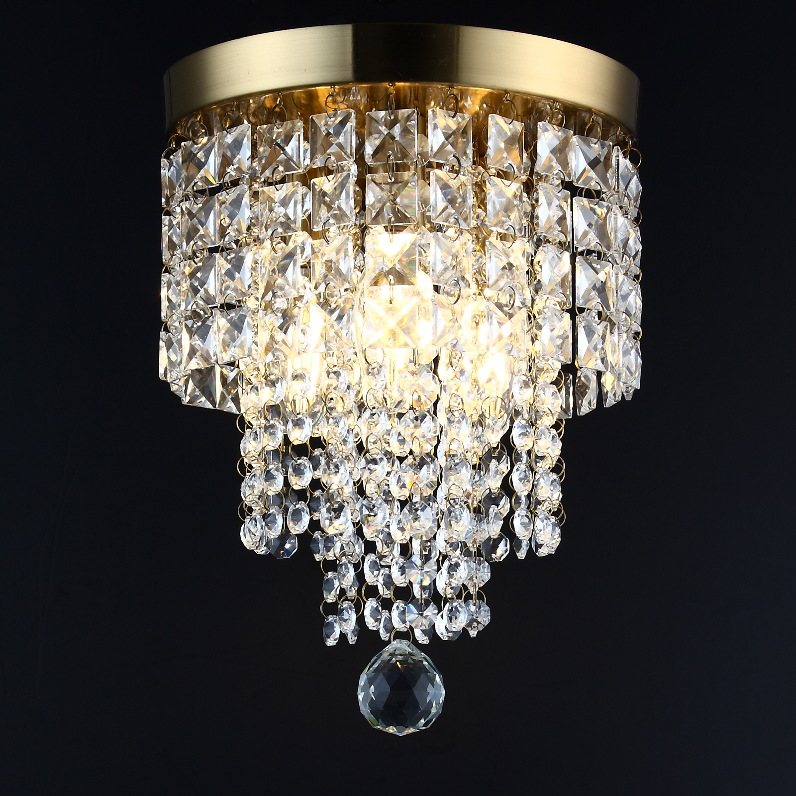 Guldkristall liten ljuskrona 3-ljus lampa ljuskronor, flushmonterad takhängande belysningsarmatur för sovrum, vardagsrum, matsal