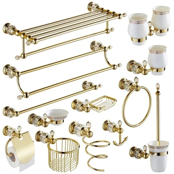 Rack de serviette en cristal doré Horme de salle de bain européen matériel de salle de bain de salle de bain en laiton de douche de douche de serviette accessoires de salle de bain 240327