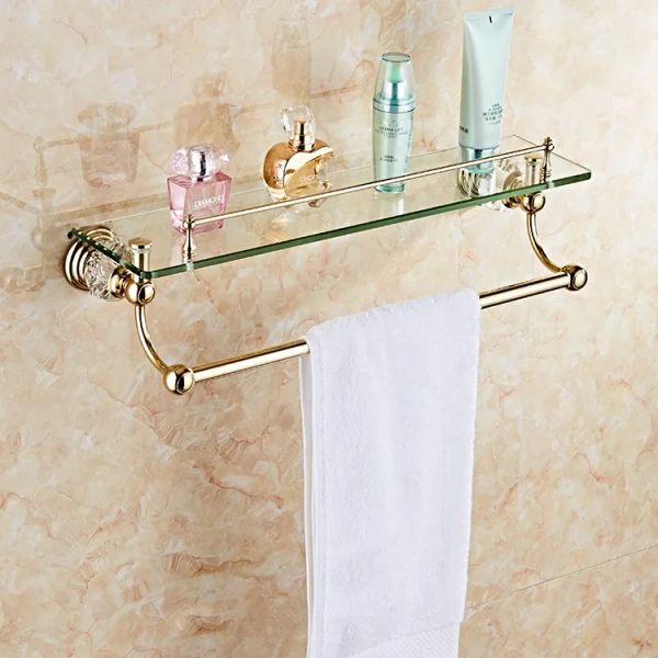 Rack de toallas de cristal dorada ganchos de baño europeos suite baño ducha de ducha de latón accesorios de baño de toalla