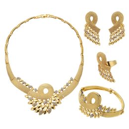 Gouden kubieke zirkonia ketting oorbellen ring armband bruiloft sieraden sets partij Afrikaanse Dubai bruids bruiloft geschenken