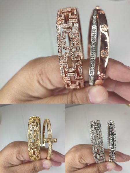 Brazalete de oro Pulsera de tenis de diamantes Brazalete Joyería de diseño de lujo Ahueca hacia fuera Conjunto de plata para mujer Amor simple para mujeres Hombres Pareja Pulseras Joyas de oro Cadenas Fiesta