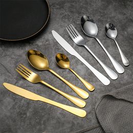 Gouden bestek Knife Mes Set Mes Vork Lepel Roestvrij staal AFBEELDING Western Dinware Steak Travel Tury Sets Sets