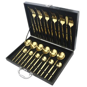 Or Couverts Set De Vaisselle De Luxe Set En Acier Inoxydable 304 Dîner Set Fourchette Couteau Cuillère Vaisselle Partie Argenterie Avec Boîte Cadeau T200430