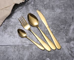 Gold Cutlery spoon fork knife tea spoons Flatware Matte Stainless Steel Food Silverware Dinnerware Utensil Epacket