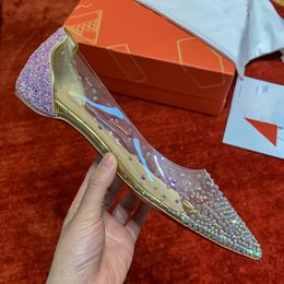 Pisos de película Gold Dazzle Zapatos para mujer Zapatos individuales Zapatos de viaje con diamantes de imitación rojos de cuero Zapatos casuales de diseñador de lujo para mujer Tamaños 35-42 + caja