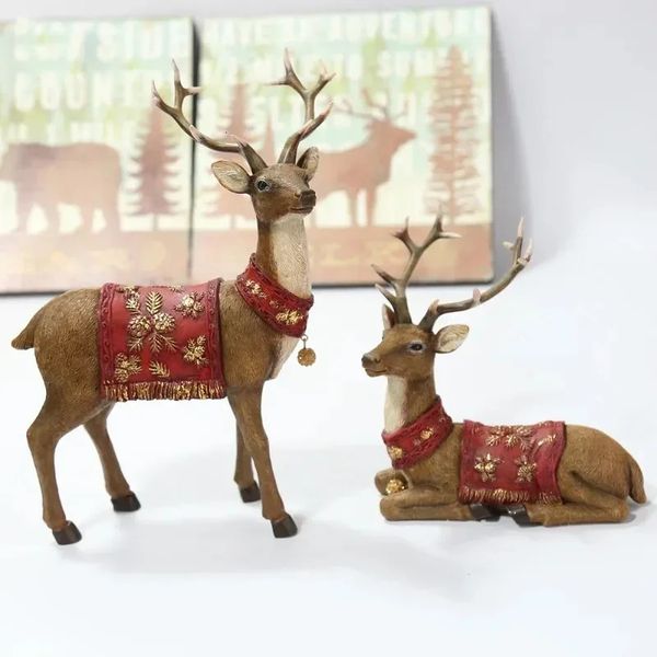 Statue de cerf d'or Reindeer figurines résine Elk sculpture salon Luxury Home décoration de Noël décoration ornements de table 240409
