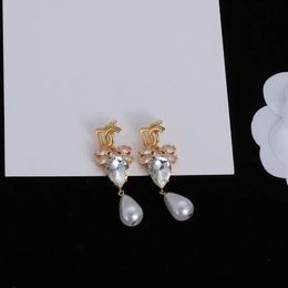 Pendientes de diseño de oro Flor de diamante Grandes lágrimas pendientes de perlas joyería de moda regalo de boda sin caja