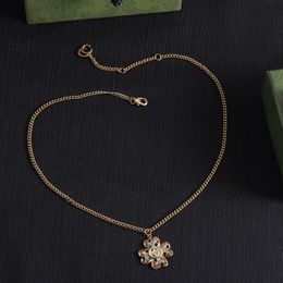 Gouden Designer ketting G Sieraden Fashion ketting Geschenk kleurrijke diamantbloem ketting 4 bladgras