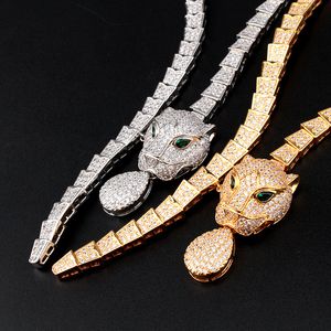 Gold Diamond Cross Real Tennis Link -ketens met hangerset luipaard luxe ketting Jowery Designer voor vrouwen mannen Kenpaar trouwfeest Betrokken sets dagelijkse werk bruid