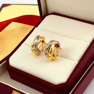 Gold Diamond Design Stud Gold plaqué Carte plaquée avec trois anneaux et couleurs Boucles d'oreilles Twists Silver Rose avec des boucles d'oreilles d'origine Cartiraa