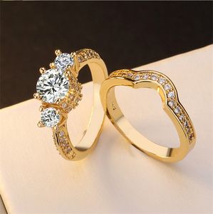 Bague en diamant en or 2 pièces/ensemble princesse bagues de fiançailles pour femmes proposition bijoux anneaux de mariage accessoire taille 6-10