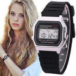 Or Numérique Femmes Montres Ultra-mince Sport Led Montre-Bracelet Électronique Horloge Lumineuse Dames Filles Montre Femme