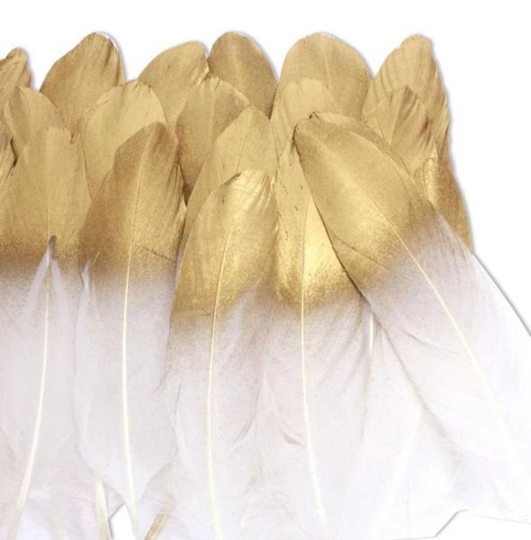 Plumes blanches naturelles trempées en or pour divers métiers, plumes de décoration DIY, décoration de plumes de mariage, 100 pièceslot40916124577908