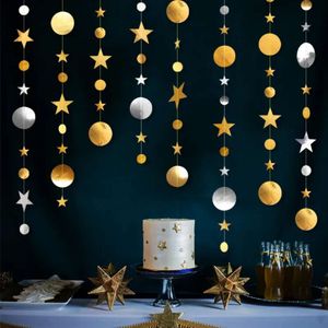 Disco dorado de 4M, 10 unidades por lote, adorno colgante con diseño de flor de Sier de papel, decoración para fiesta de cumpleaños, Navidad y boda, cadena de estrellas