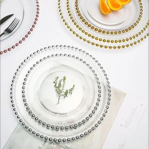 Clear Beaded Acrylic Charger Plates - Gold and Silver Rimmed for Parties, Weddings, and Dinners