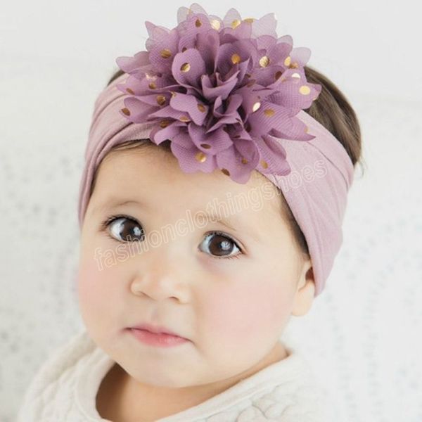 Diadema con lunares dorados y flores de gasa para niñas, diadema hecha a mano con nudo de nailon para recién nacidos, accesorios para la cabeza, accesorios para fotos