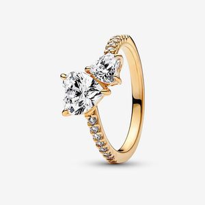 Gold Double Heart Sparkling Ring Pandoras Real 925 Sterling Silver Diamond Anneaux Femmes Girls Luxury Gift Bijoux Designer Ring avec coffret d'origine High Quality