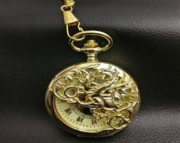 Gold Dragon Mechanical Pocket Watch Men Skeleton Steampunk Fob Watches Roman Man Father Gift New Vine Retro Hand Wind299i3820695
