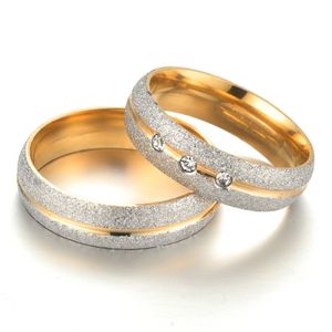 Goud saaie Poolse roestvrijstalen ring Diamant paar verloving trouwringen mannen dames mode sieraden wil en zandig