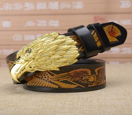 Gold Eagle Head Budle Belt for Men Great Cuir Man Shelts Brand Cowskin Fashion Vintage Male STRAP HIGNGRADGE CONDURE J0128008146