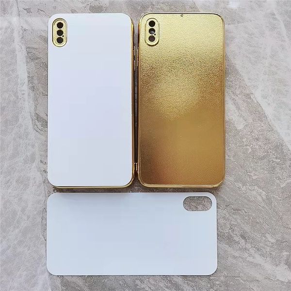 Gold Electroplate Blank 2D Sublimation TPU Fundas para teléfonos para iPhone X 11 12 13 PRO MAX con placa de aluminio K102