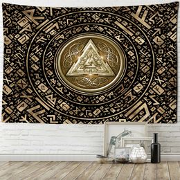 Gouden reliëf rune -symbool tapijtwand hangende psychedelische hippie tapiz mystieke kunst slaapzaal decor achtergronddoek