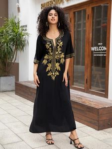 Gold Broidered Femmes Half manchel Black Kaftan Robe Long Robe Holiday Formhed Gabes Beach Wear Pain de peignoir Q1664