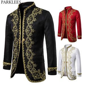 Veste de blazer de luxe de broderie d'or hommes élégant costume de style baroque homme scène bal spectacle robe noire blazer masculino 210522