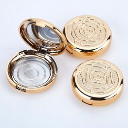 Estuche de sombra de ojos cosmético vacío dorado con bandeja de aluminio espejo Maquillaje en polvo Puff Contenedor compacto Blush Box F1536 Ixups