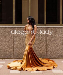 Gold Era – robe de bal de forme sirène scintillante pour femmes, tenue de soirée de luxe en velours et diamants, cristal